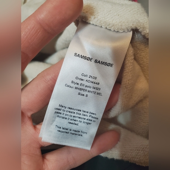 Samsoe Samsoe "Elli polo" long sleeve sweater. Heathered grey and cream. Size S. - Picture 8 of 12